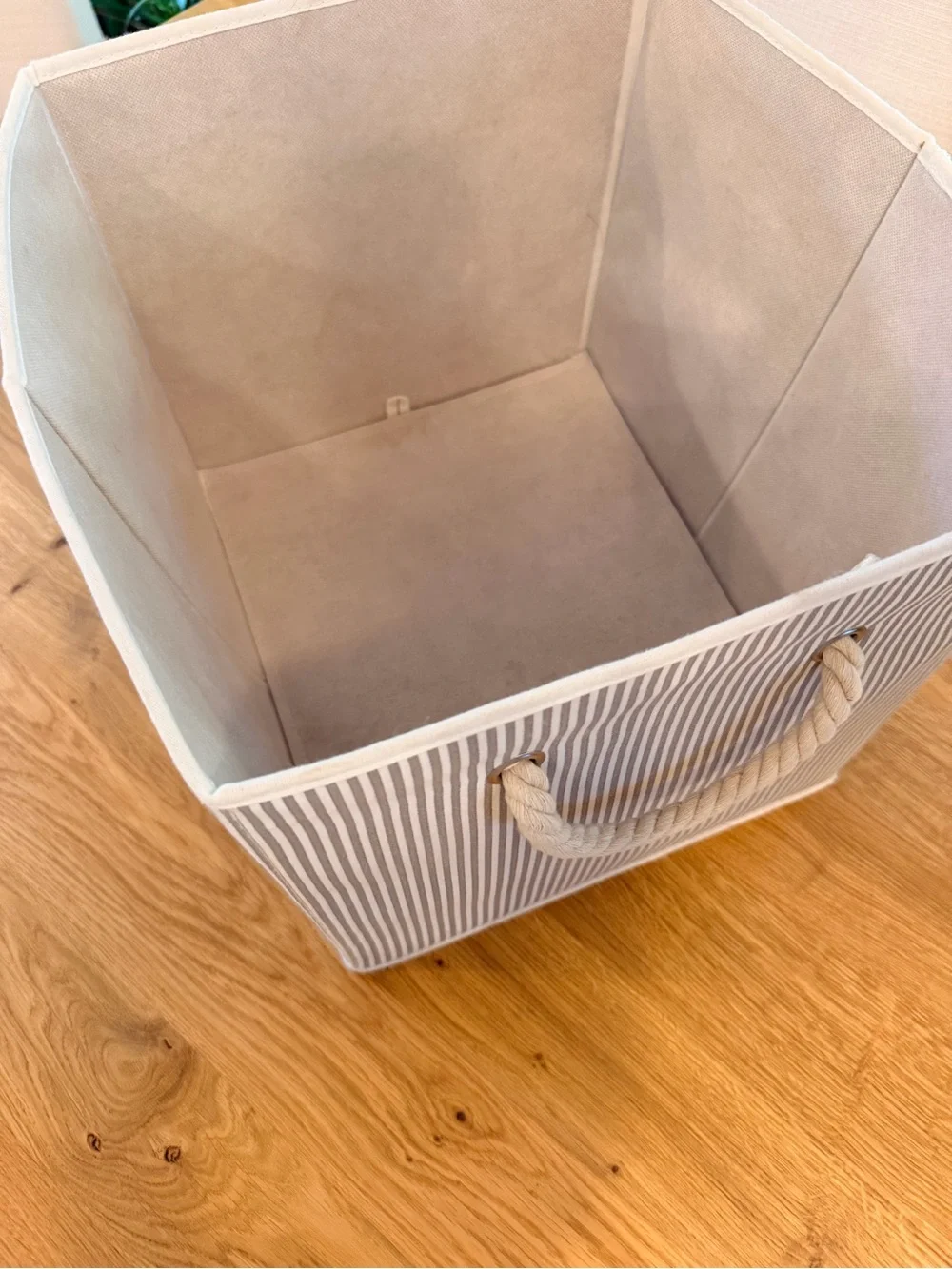 13” Striped Canvas Storage Bin with Rope Handles - Gray
